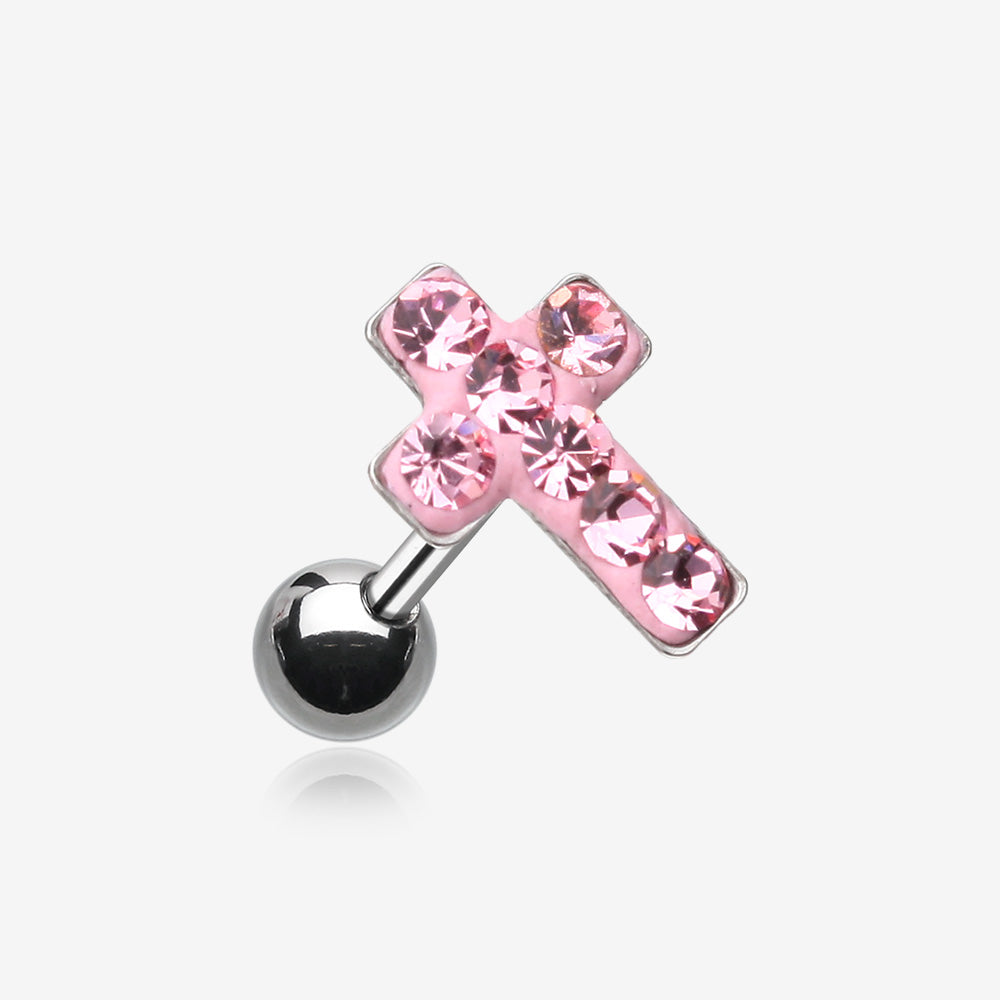 Cross Multi-Gem Cartilage Earring-Pink