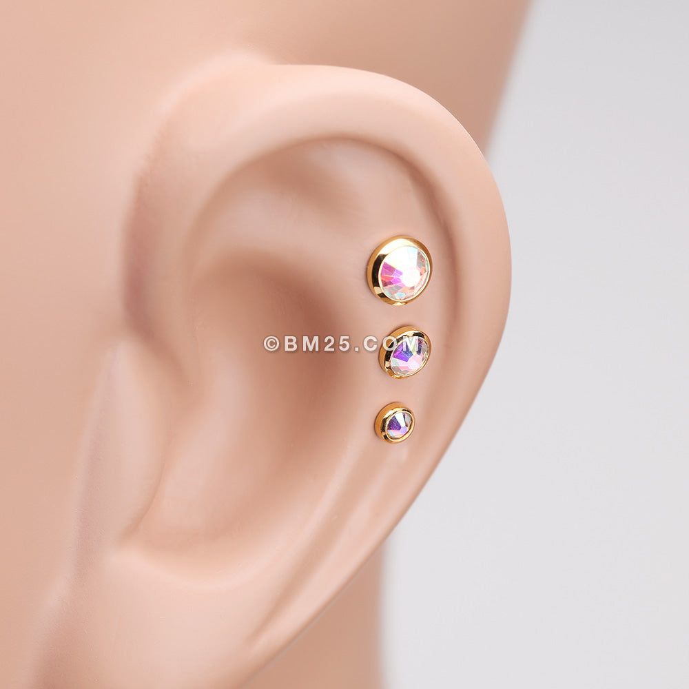 Detail View 2 of Golden Gem Sparkle Cartilage Tragus Earring-Aurora Borealis