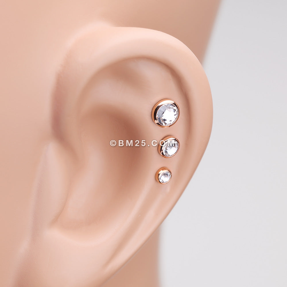 Detail View 2 of Rose Gold Gem Sparkle Cartilage Tragus Earring-Clear Gem