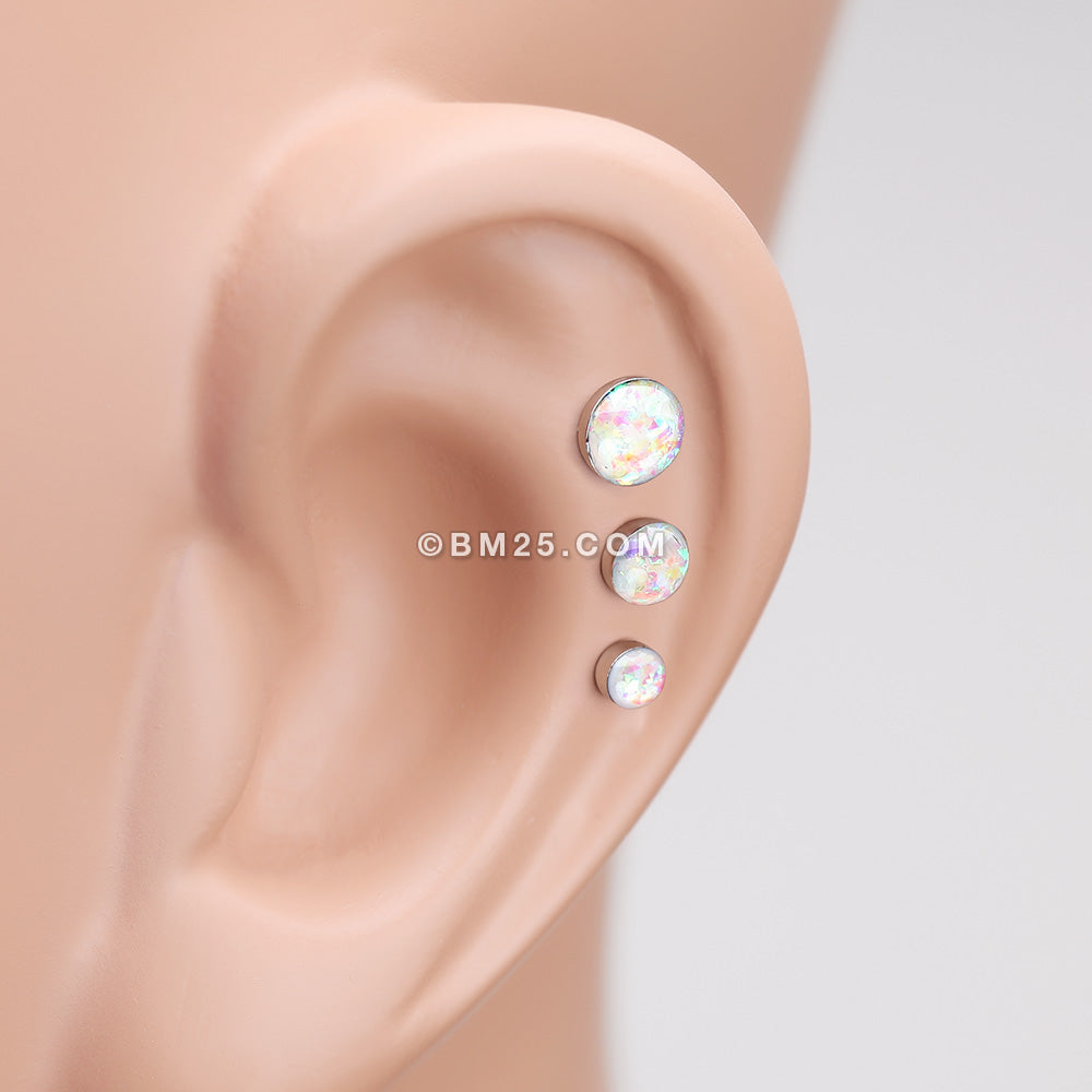 Detail View 2 of Opal Sparkle Cartilage Tragus Earring-White