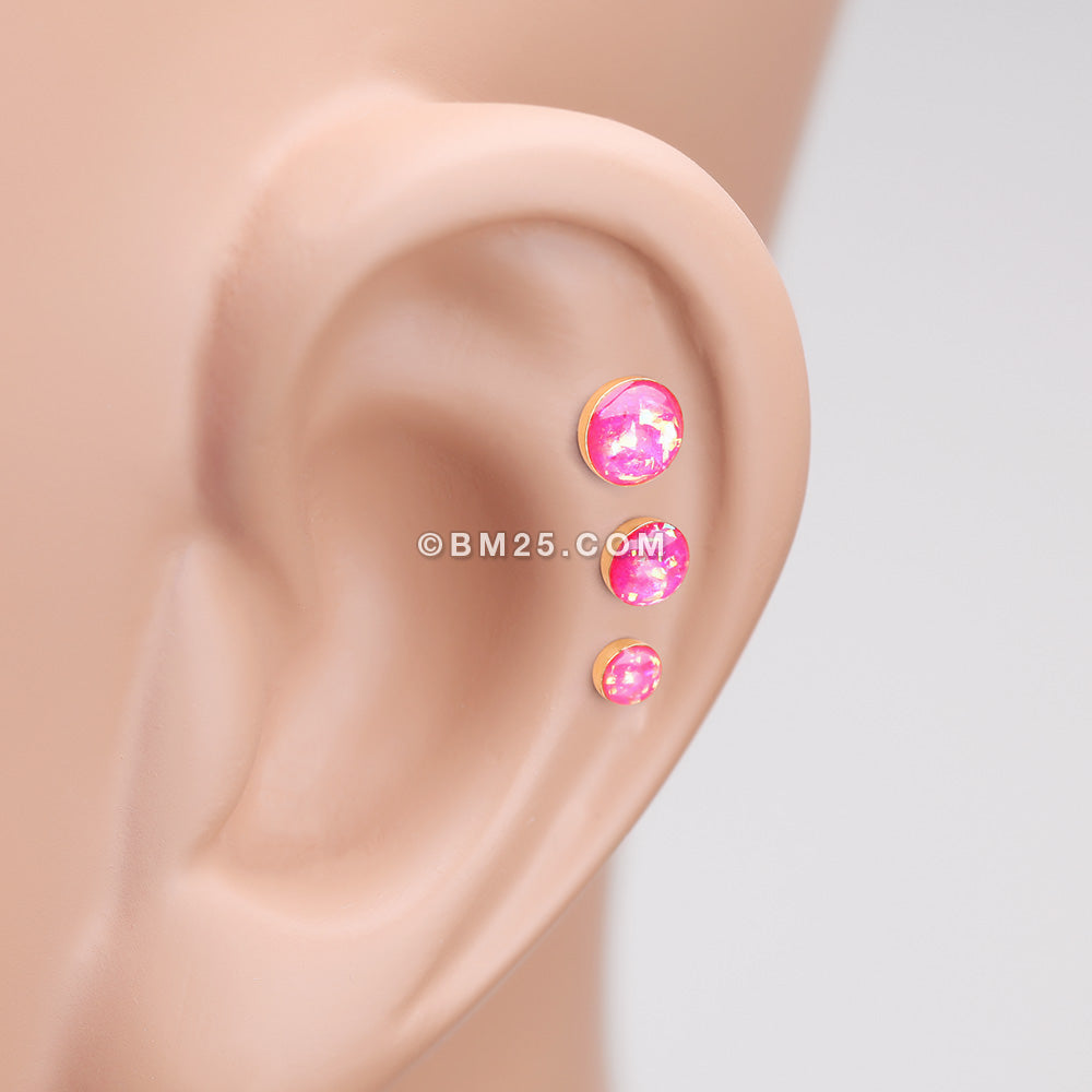 Detail View 2 of Golden Opal Sparkle Cartilage Tragus Earring-Pink