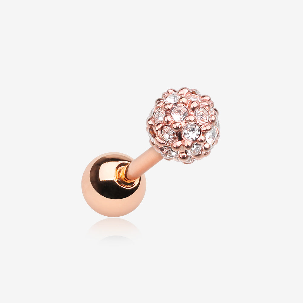 Rose Gold Pave Sparkle Full Dome Cartilage Tragus Earring-Clear Gem