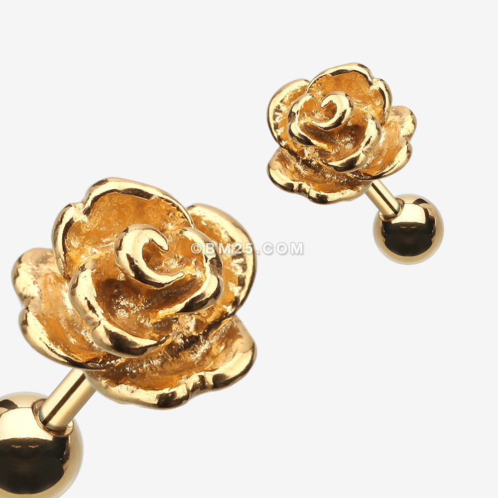 Detail View 1 of Golden Steel Rose Cartilage Earring-Gold