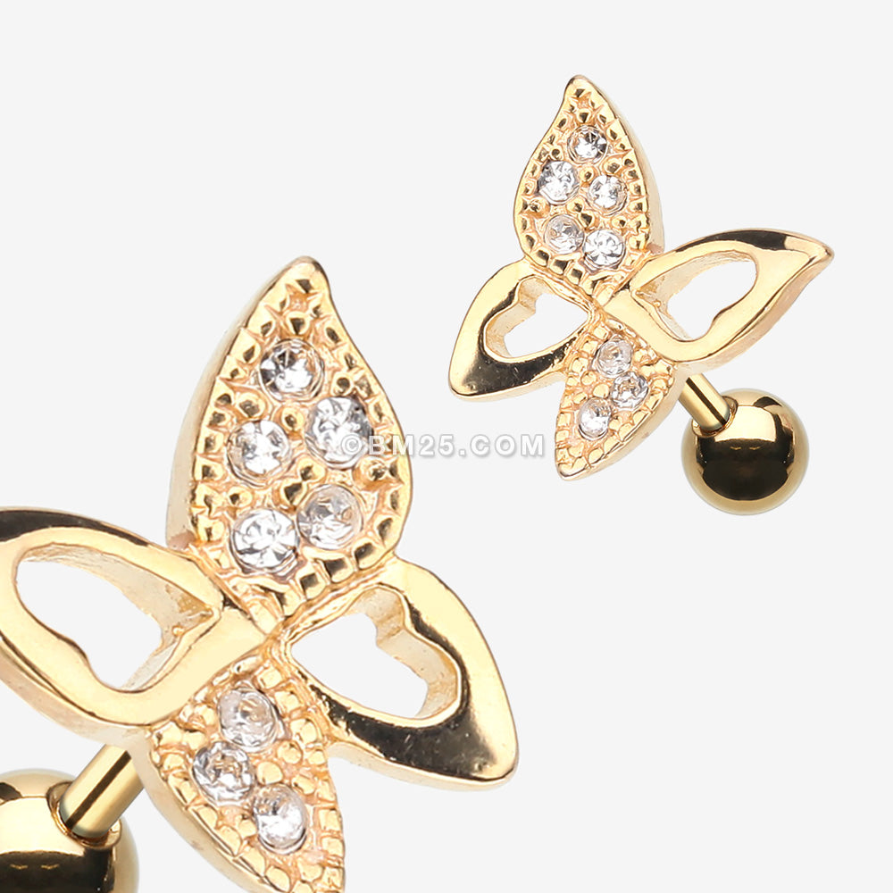 Detail View 1 of Golden Butterfly Cartilage Earring-Clear Gem