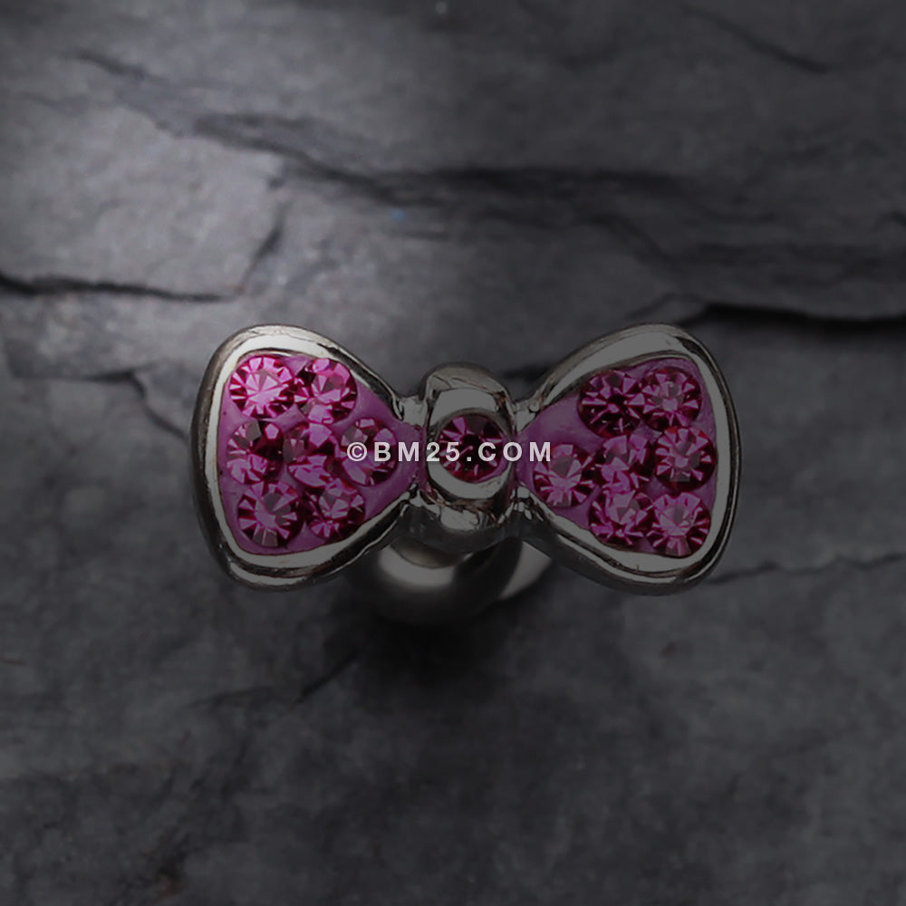 Detail View 2 of Multi-Gem Sparkle Bow Tie Cartilage Earring-Fuchsia