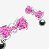 Detail View 1 of Multi-Gem Sparkle Bow Tie Cartilage Earring-Fuchsia