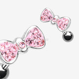 Detail View 1 of Multi-Gem Sparkle Bow Tie Cartilage Earring-Pink