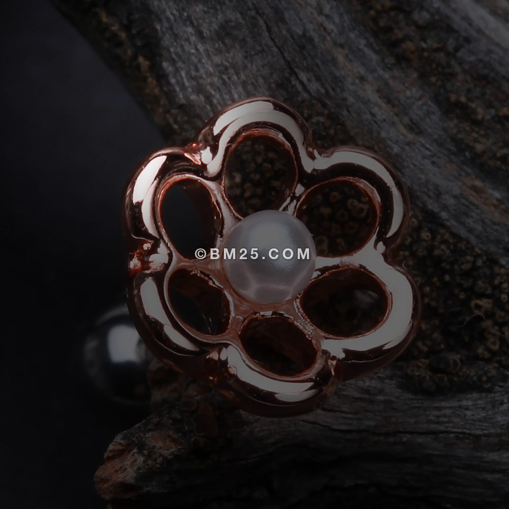Detail View 1 of Rose Gold Pearl Flower Cartilage Tragus Earring-Rose Gold