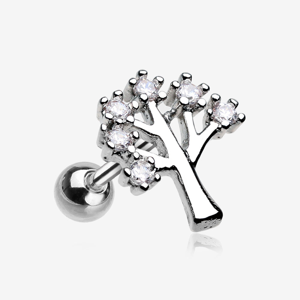 The Tree of Life Sparkle Cartilage Tragus Earring-Clear Gem
