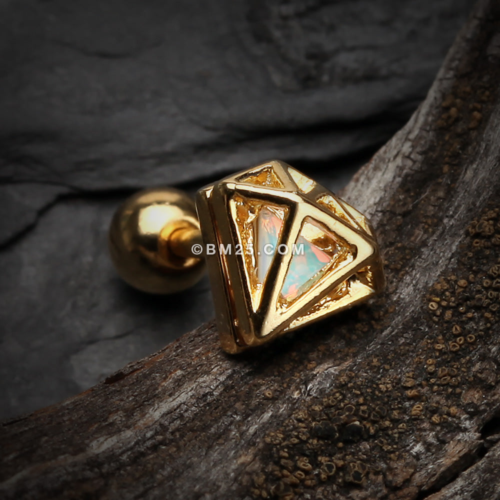 Detail View 1 of Golden Urban Iridescent Diamond Cartilage Tragus Earring-Gold