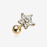 Golden Starburst Sparkle Flower Cartilage Tragus Earring-Clear Gem