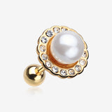 Golden Pearl Blossom Sparkle Cartilage Tragus Earring-Clear Gem/White