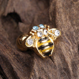 Detail View 1 of Golden Sweet Bumble Bee Cartilage Tragus Earring-Clear Gem/Aqua