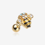 Golden Sweet Bumble Bee Cartilage Tragus Earring-Clear Gem/Aqua