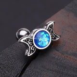 Detail View 1 of Triple Goddess Opalescent Moon Sparkle Cartilage Tragus Stud Earring-Blue