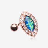 Rose Gold Diamante Cartilage Tragus Earring-Clear Gem/Blue