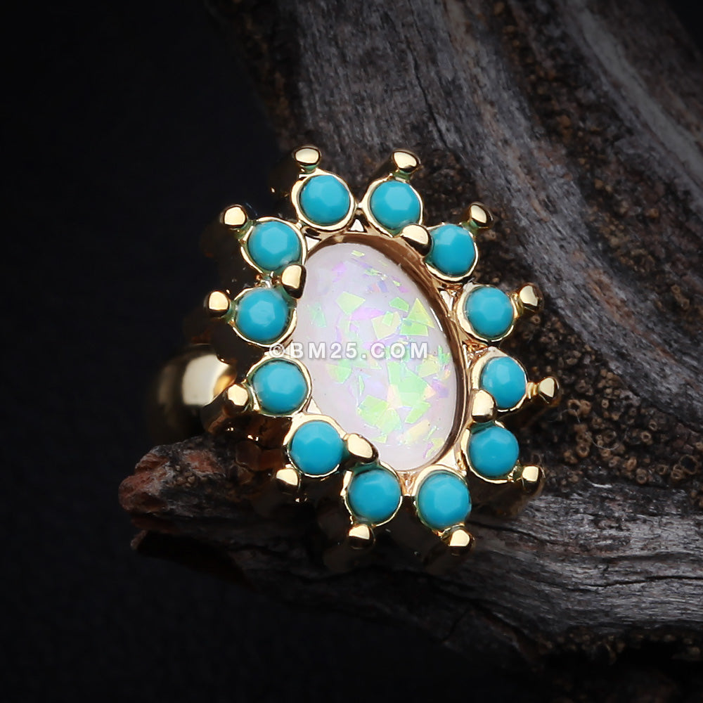 Detail View 1 of Golden Elegant Opal Turquoise Cartilage Tragus Earring-Turquoise/White