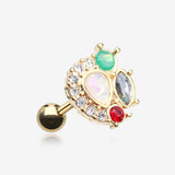 Golden Sparkle Opal Medley Cartilage Tragus Earring-Clear Gem/Teal