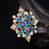 Detail View 1 of Golden Opal Roesia Ornate Cartilage Tragus Earring-Clear Gem/Teal