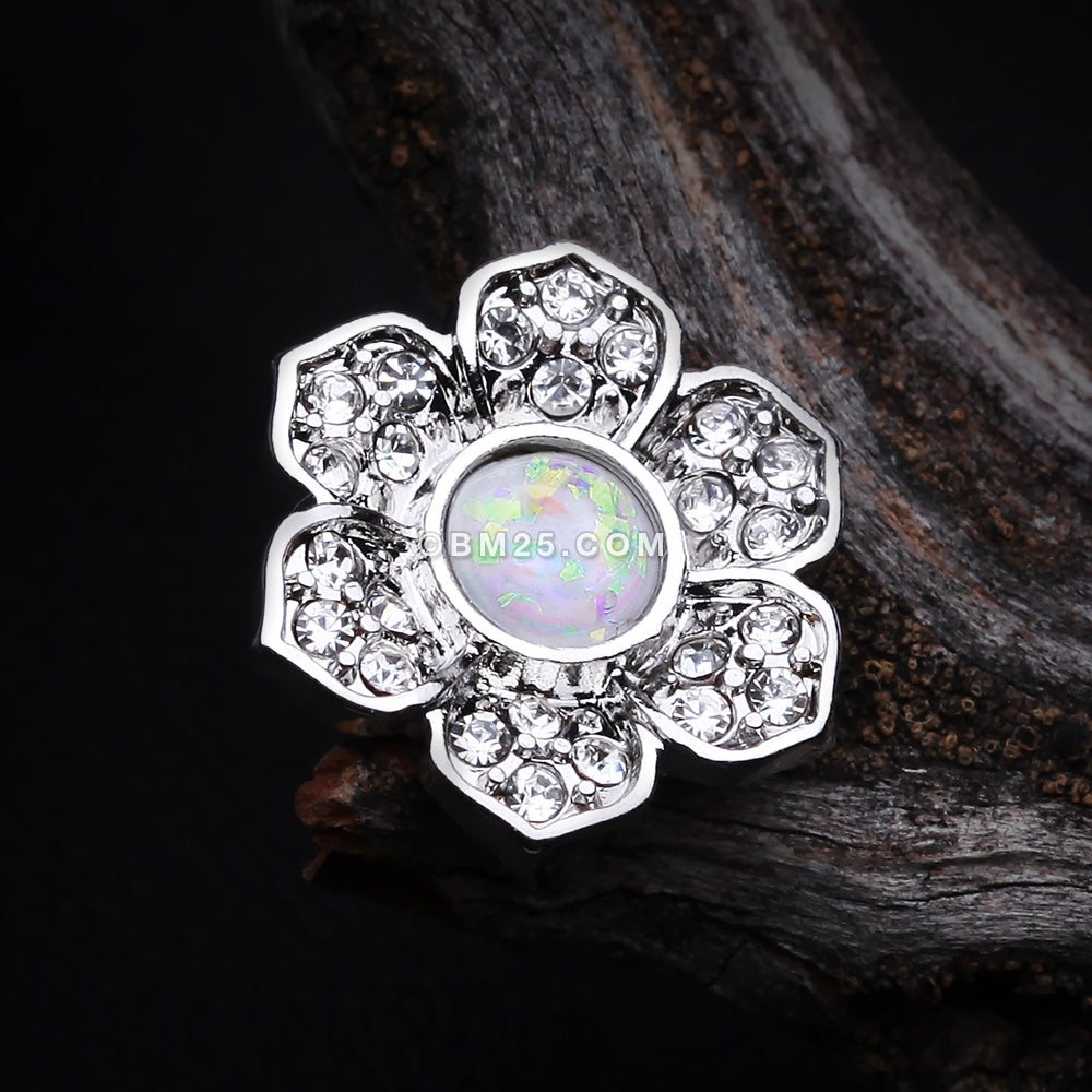 Detail View 1 of Opal Avens Flower Cartilage Tragus Earring-Clear Gem/White