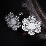 Detail View 2 of Opal Avens Flower Cartilage Tragus Earring-Clear Gem/White