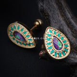 Detail View 2 of Golden Chakra Opal Cartilage Tragus Earring-Teal/Purple