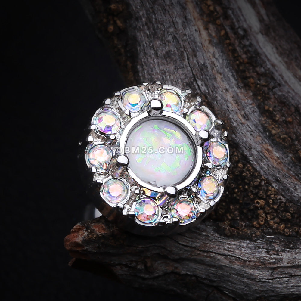 Detail View 1 of Opal Elegance Cartilage Tragus Earring-Aurora Borealis/White