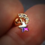 Detail View 1 of Golden Celestial Star Melody Cartilage Tragus Earring-Clear Gem/Aurora Borealis