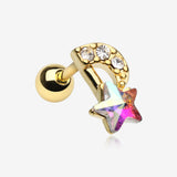 Golden Celestial Star Melody Cartilage Tragus Earring-Clear Gem/Aurora Borealis