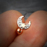 Detail View 1 of Rose Gold Crescent Moon Star Sparkle Cartilage Tragus Barbell-Clear Gem