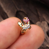 Detail View 1 of Golden Adorable Fiddler Crab Sparkle Cartilage Tragus Earring-Pink/Aurora Borealis