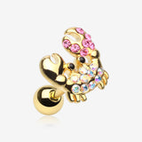 Golden Adorable Fiddler Crab Sparkle Cartilage Tragus Earring-Pink/Aurora Borealis