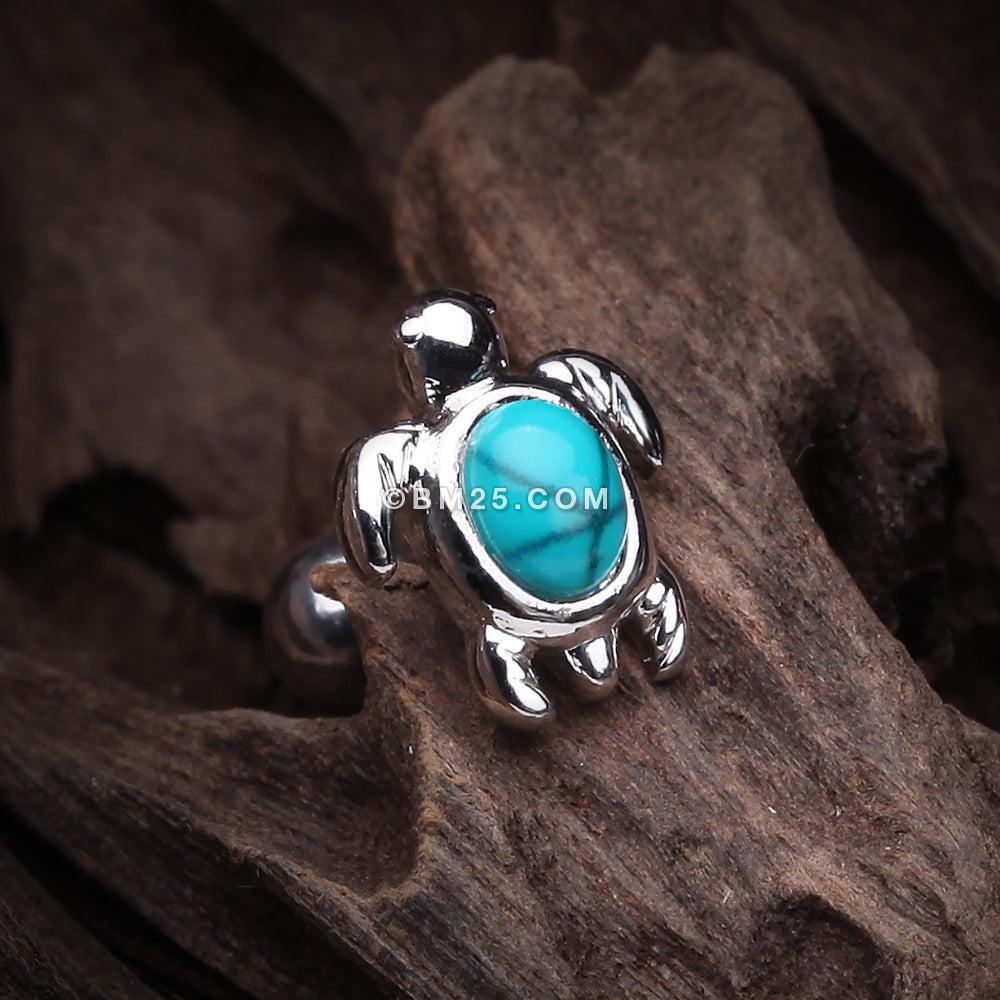 Detail View 2 of Marine Turtle Turquoise Stone Cartilage Tragus Earring-Turquoise