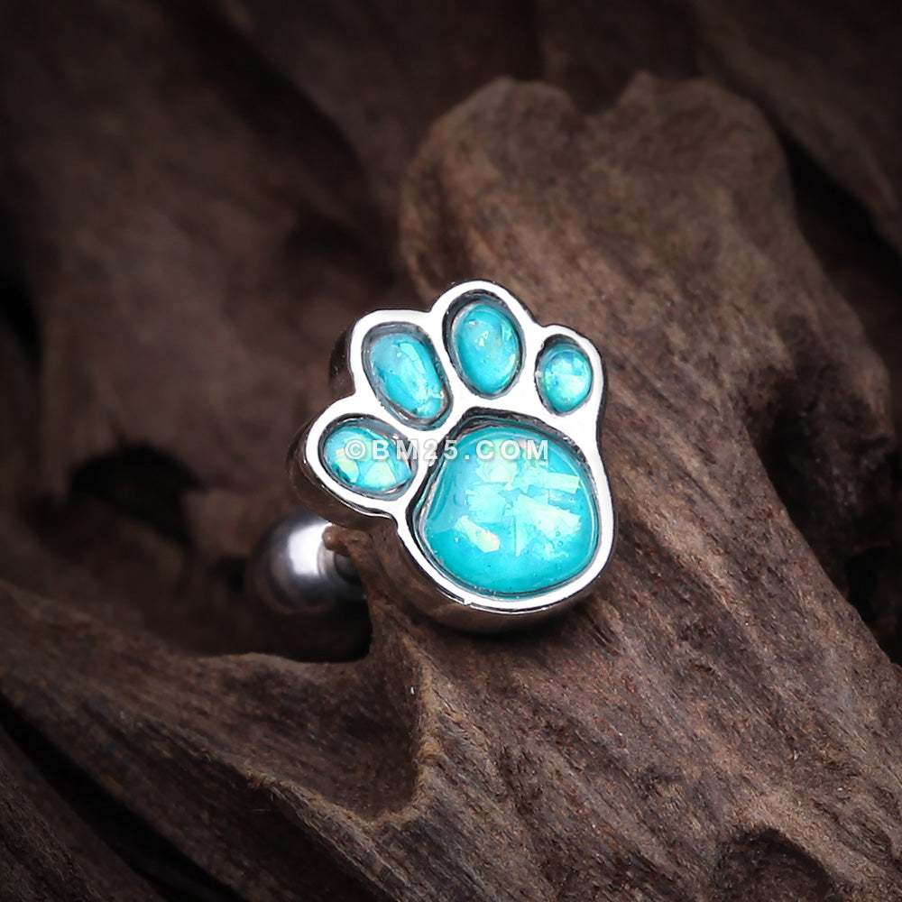Detail View 2 of Adorable Paw Print Opal Sparkle Cartilage Tragus Earring-Teal
