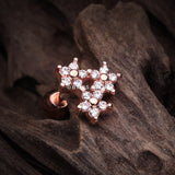 Detail View 2 of Rose Gold Triple Flower Sparkle Cartilage Tragus Earring-Clear Gem