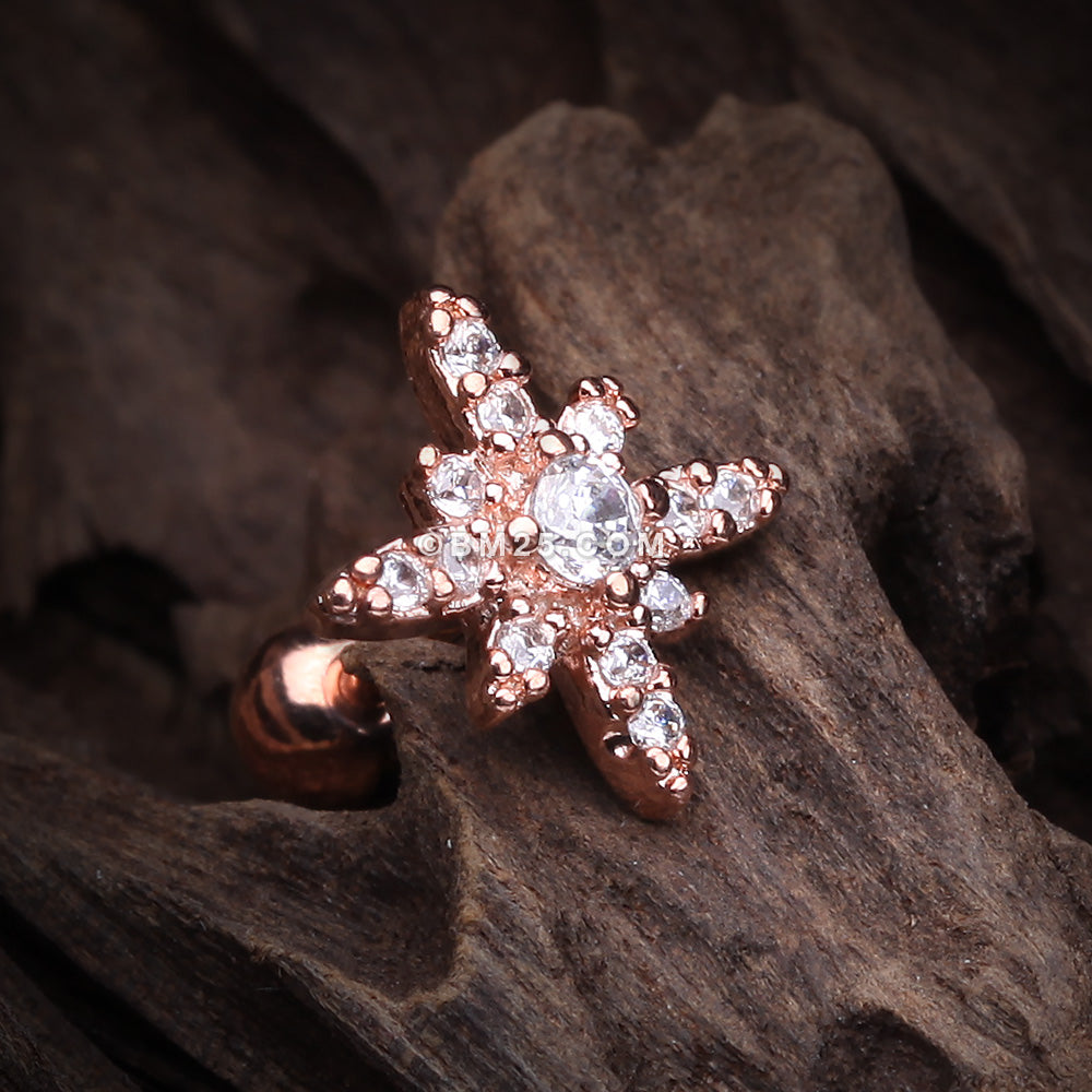 Detail View 2 of Rose Gold Grand Polaris Sparkle Cartilage Tragus Earring-Clear Gem