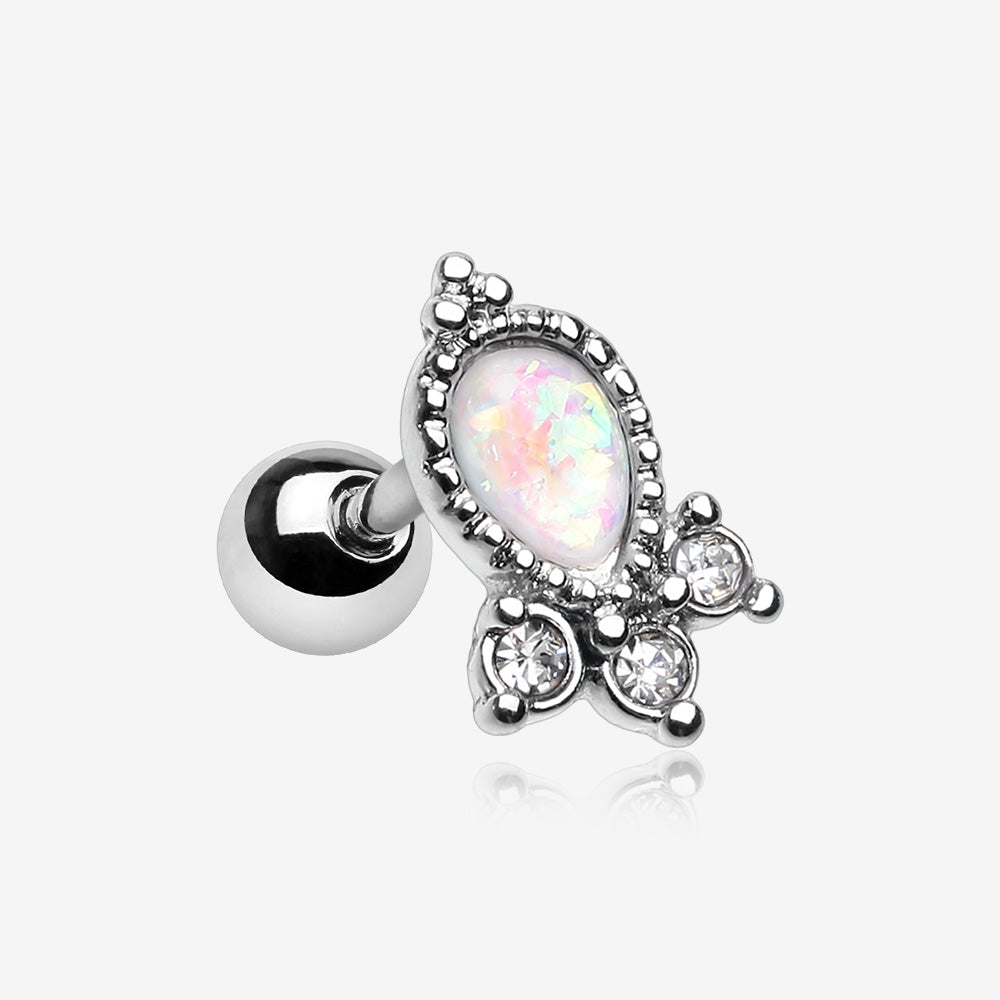 Victorian Opal Sparkle Cartilage Tragus Barbell-White/Clear
