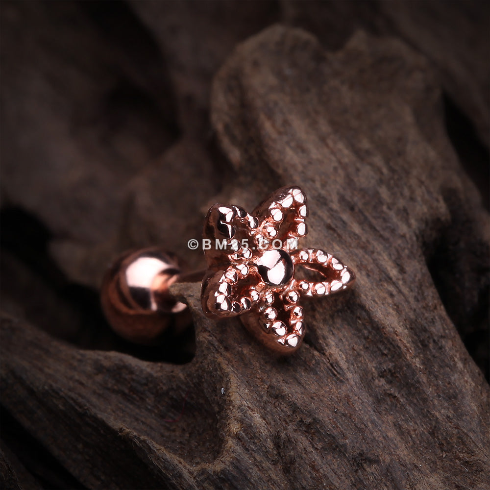 Detail View 1 of Spring Flower Ornate Sparkle Cartilage Tragus Earring-Rose Gold