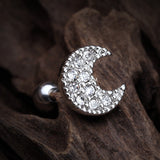 Detail View 1 of Crescent Moon Sparkle Cartilage Tragus Earring-Clear Gem