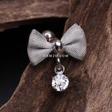 Detail View 1 of Dainty Mesh Bow-Tie Sparkle Dangle Cartilage Tragus Barbell-Clear Gem