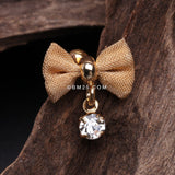 Detail View 1 of Golden Dainty Mesh Bow-Tie Sparkle Dangle Cartilage Tragus Barbell-Clear Gem