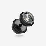 A Pair of Blackline Pointy Crystalline Faux Gauge Plug Earring-Black/Black Diamond