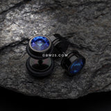 Detail View 1 of A Pair of Blackline Pointy Crystalline Faux Gauge Plug Earring-Black/Blue