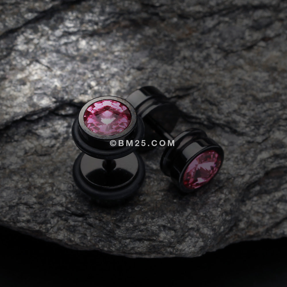 Detail View 1 of A Pair of Blackline Pointy Crystalline Faux Gauge Plug Earring-Black/Pink