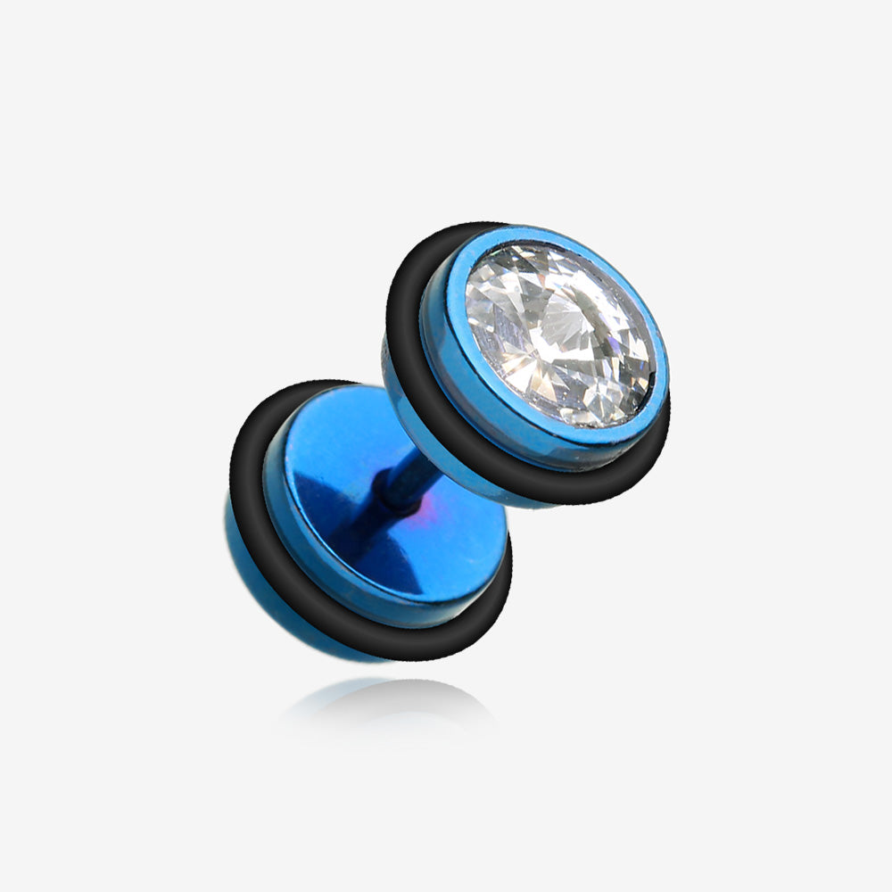 A Pair of Blackline Pointy Crystalline Faux Gauge Plug Earring-Blue/Clear