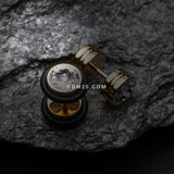 Detail View 1 of A Pair of Gold PVD Gem Top Fake Plug with O-Rings-Clear Gem
