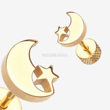 Detail View 1 of A Pair of Golden Crescent Moon & Star Fake Plug Earring-Gold