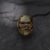 Detail View 2 of A Pair of Golden Death Skull Steel Fake Plug Earring-Gold
