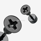 Detail View 1 of A Pair of Blackline Screw Bolt Top Steel Fake Plug Earring-Black