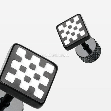 A Pair of Blackline Checkerboard Steel Fake Plug Earring-Black